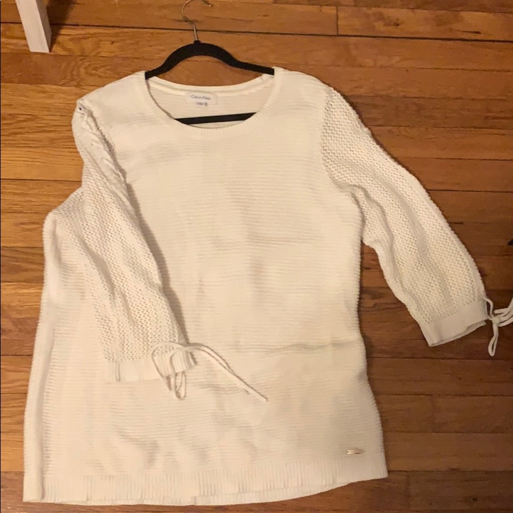 Calvin Klein white tie up sweater large